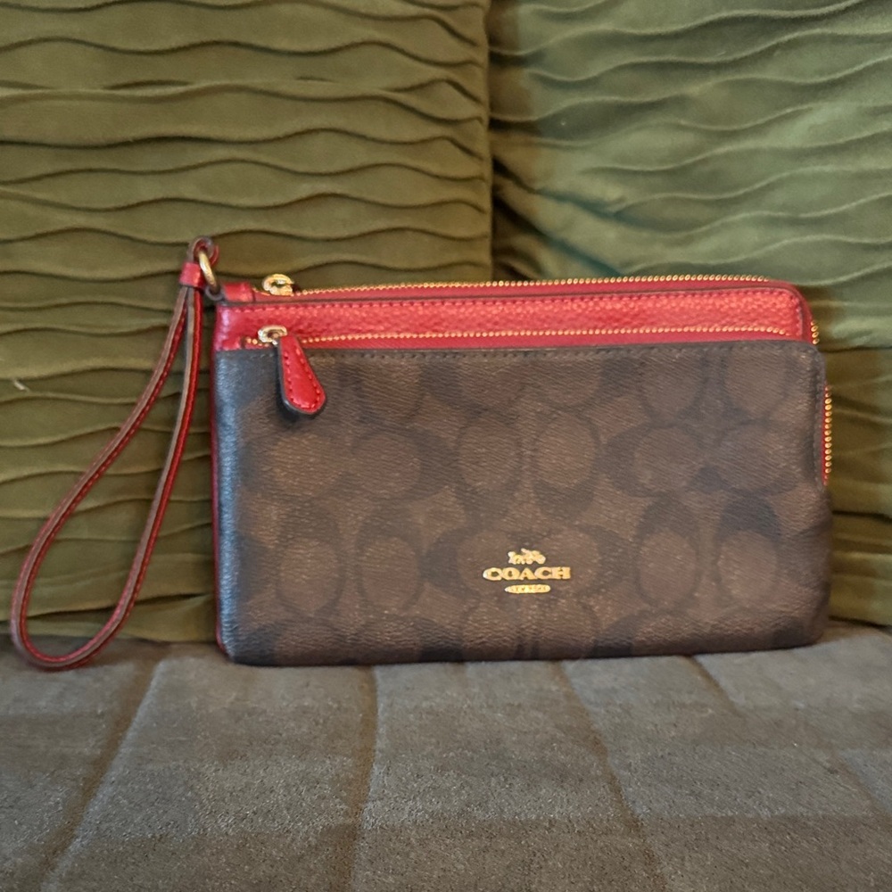 Coach Signature Brown and Red Wristlet